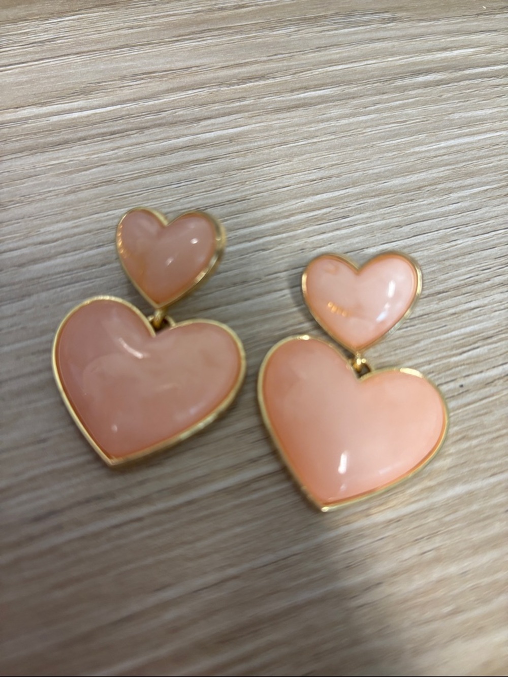 BaubleBar Pink Heart Double-Drop Earrings with Gold Trim